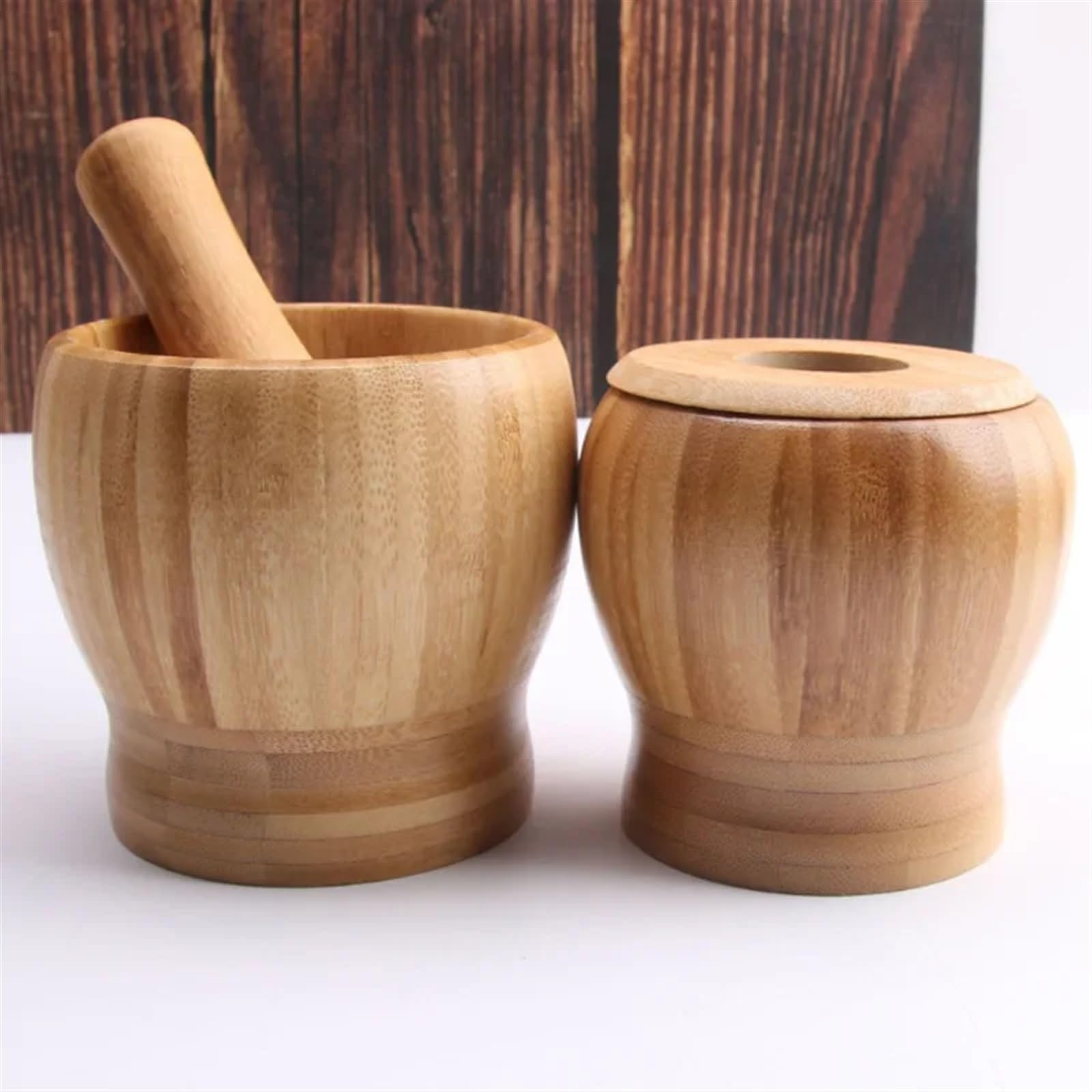 Stößel und Mörser Set Mühle Holz Set Knoblauch Topf Mahlbecher