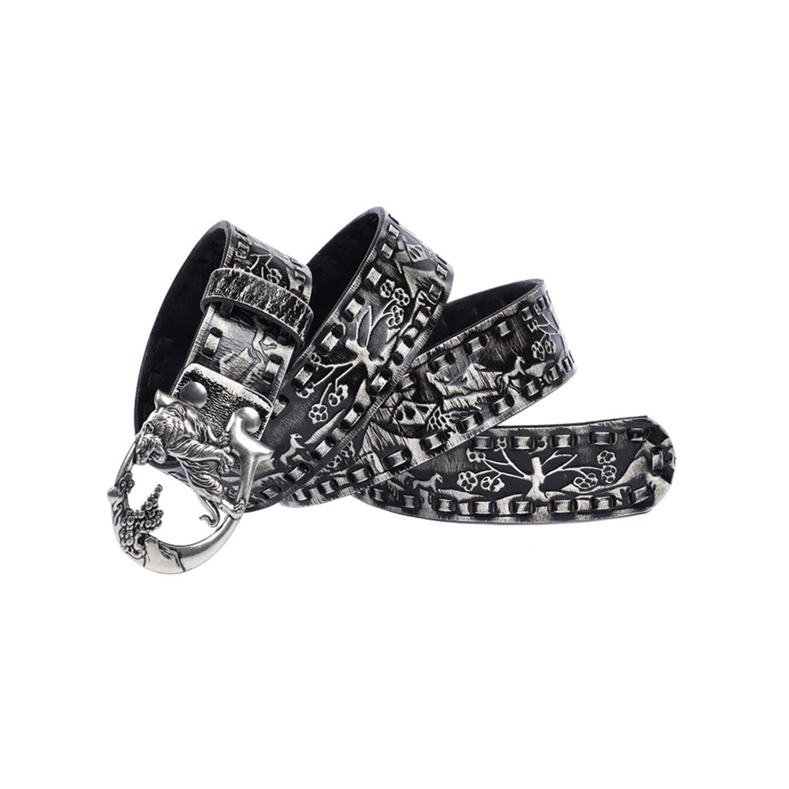 Gris, 105 cm/41,3 po, ceinture en cuir véritable pour homme, ceinture rétro avec boucle de tigre en relief, ceinture pour jeune homme