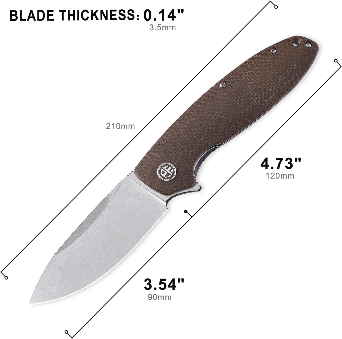 Petrified fish PFB01 Terra,3.54" D2 Steel Blade, Micarta Handle Flipper Liner lock Folding knife (Brown Stonewashed)