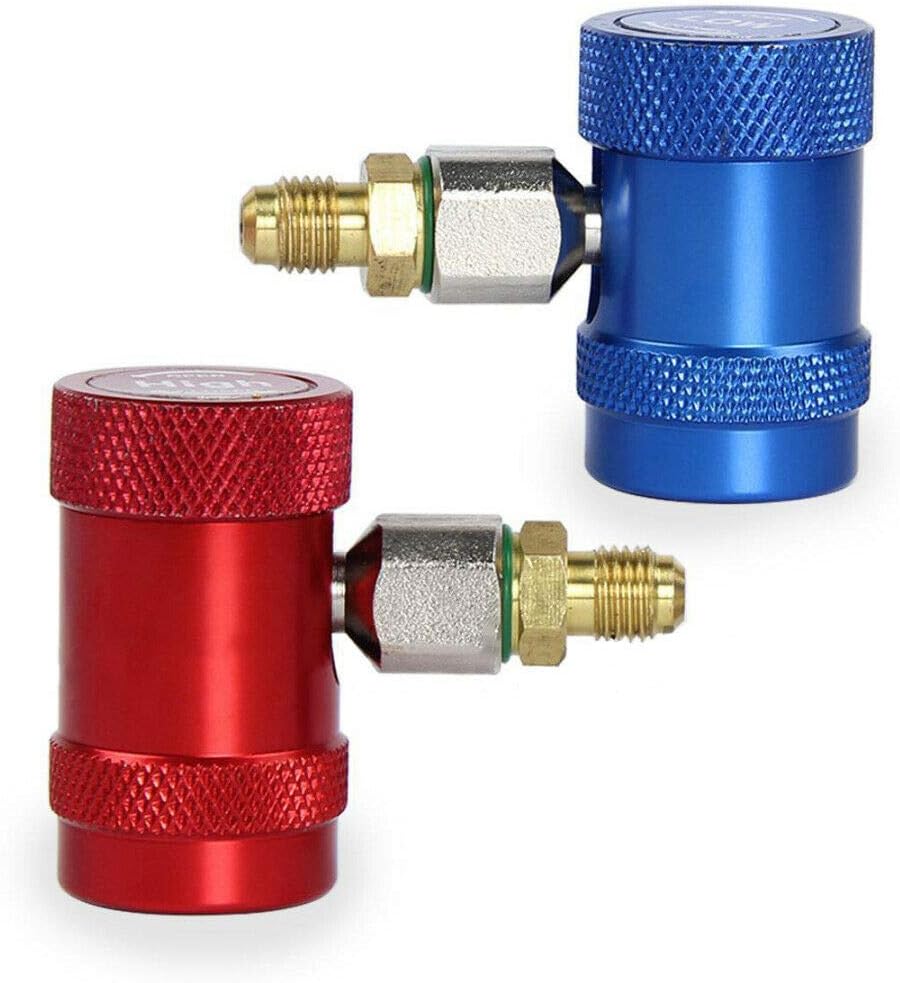 2Pcs Red+Blue R1234yf Quick Connector Refrigerant Air Conditioning Adapter Kit 2x Quick Connector Refrigerant Adapter Brass Kit Metal High Low Pressure Adapter