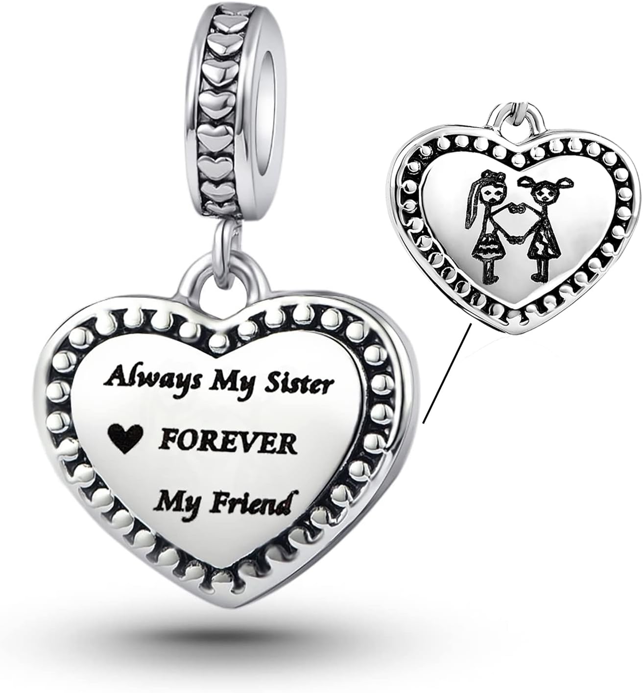 Chili JewelryHeart Big Sister little Sister Charm Compatible With Pandora Charms Bracelets