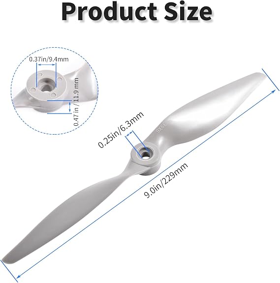 2 Pcs 9060 9x6 Propeller, Gray Nylon, CCW