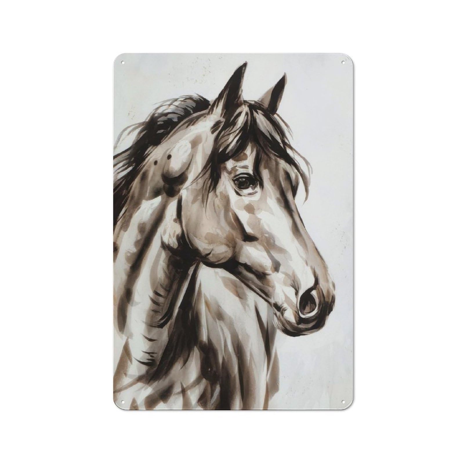Horse Watercolor Portrait Metal Wall Plaque 30x20cm, Understated Creative Space Decor for Home Office, Reading Corner Or Bedroom