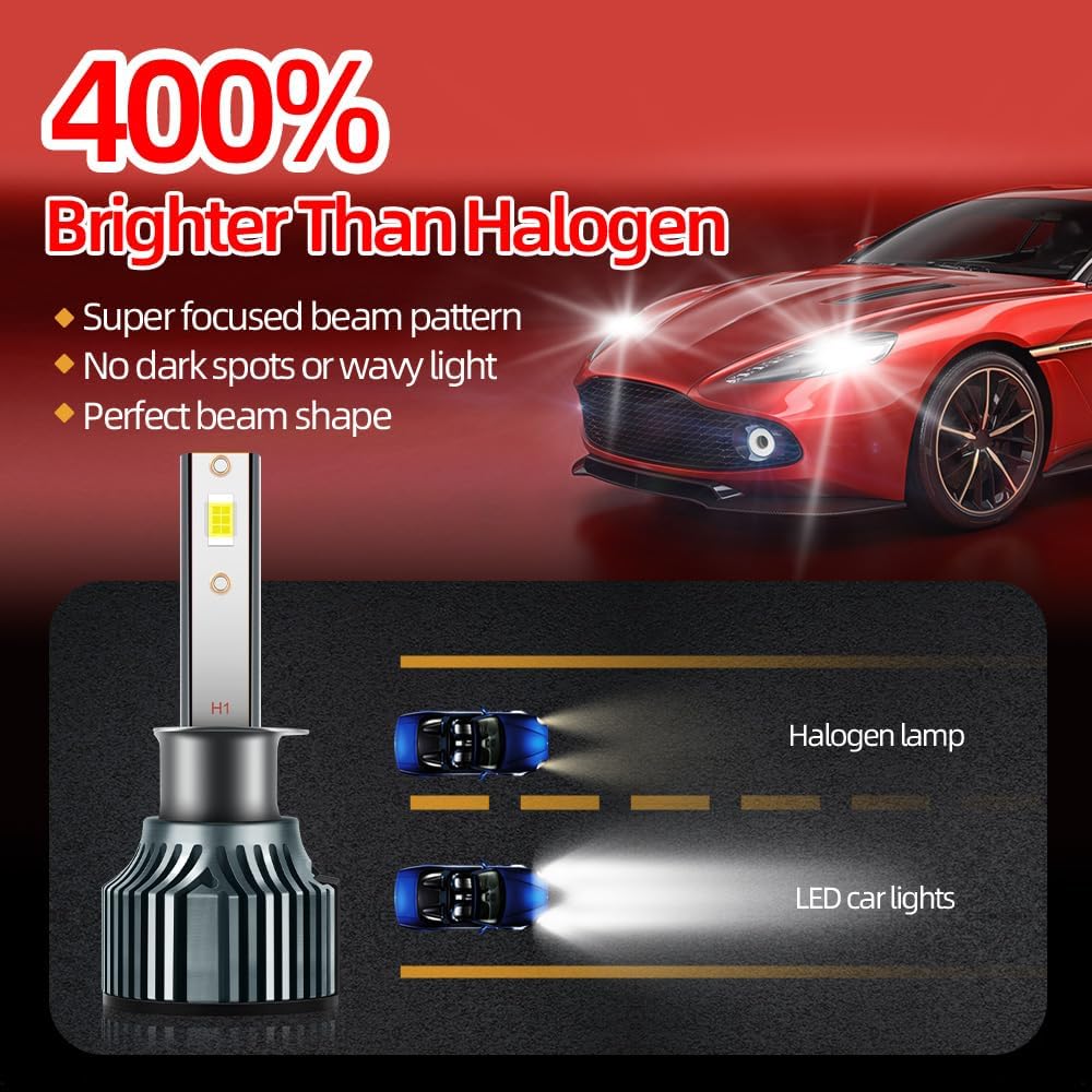 LED Auto Bulb Kit, H1 High Beam, H11 Low Beam and 880 Fog Lights Combo Pack, 6500K White, Built-in Cooling Fan for Hyundai Elantra 2007-2013, 6 Pieces