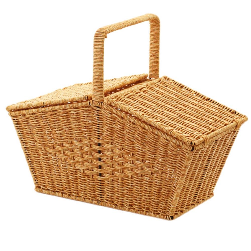 Panier en imitation rotin tissé style pastoral avec poignée de transport A