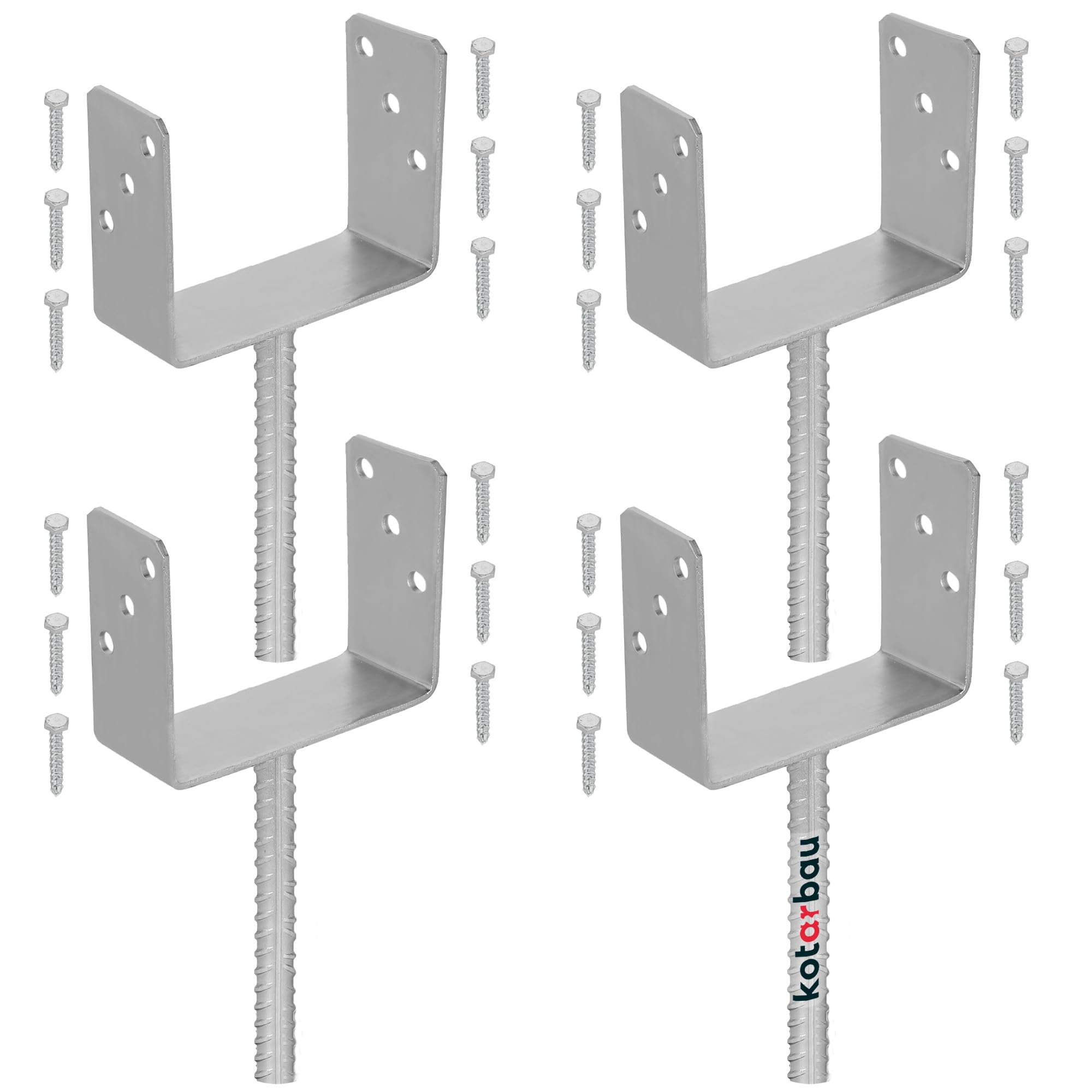 KOTARBAU® 4 pcs U Post Base - for Concrete - Galvanised Steel - 161 mm (6.34 Inches) - Silver - Fence Post Support - Pillar Support — image 1