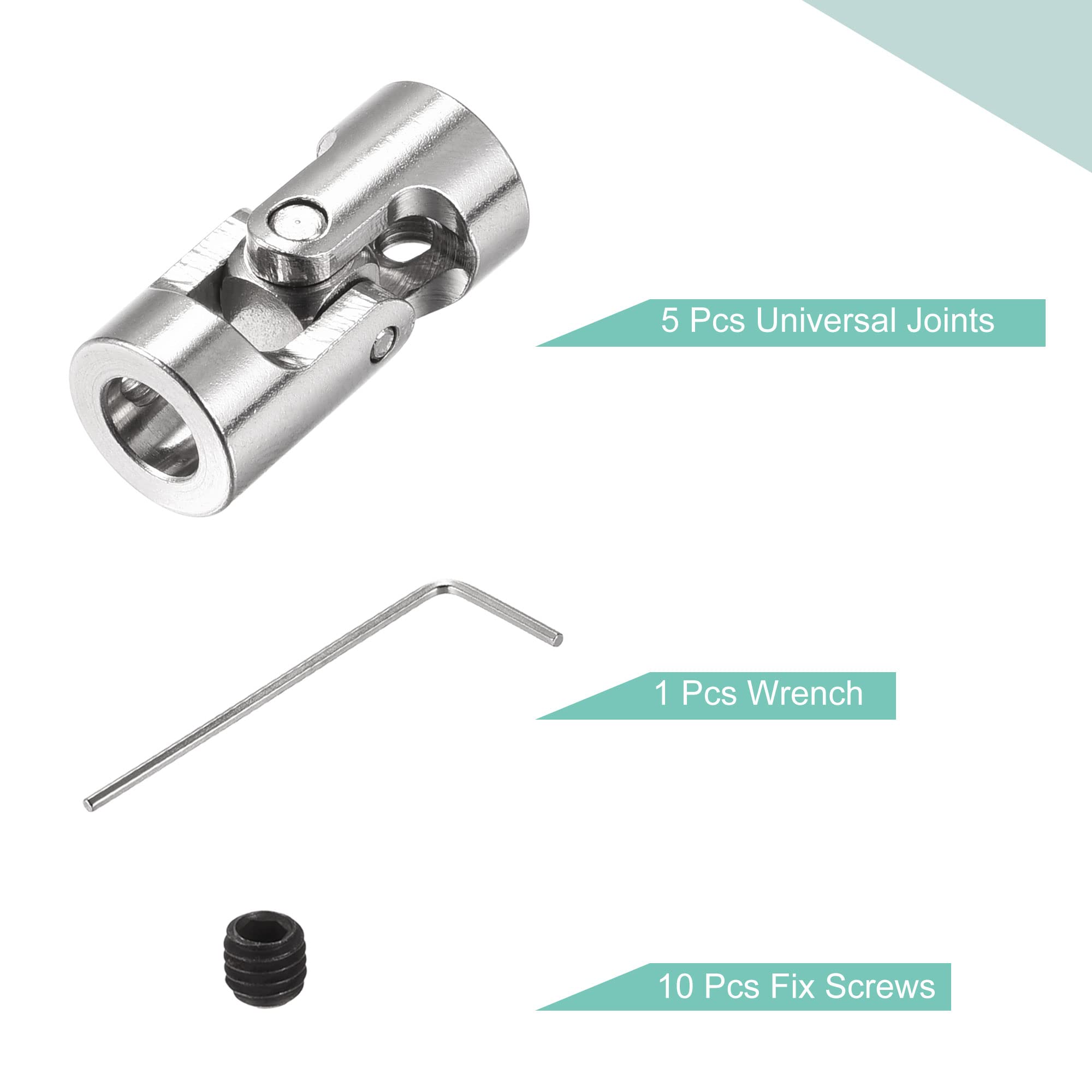 sourcing map 6mm A 6mm Interior Diámetro Giratorio Universal Junta Eje Acoplamiento L23 X D11 con Tornillos y Llave para RC Modelo Paquete de 5