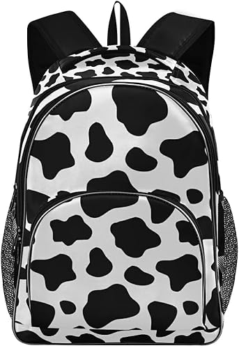 OREZI - Mochila de moda para mujeres y niñas, mochila escolar con estampado de vaca en blanco y negro, mochila para libros, bolsa de viaje, mochila