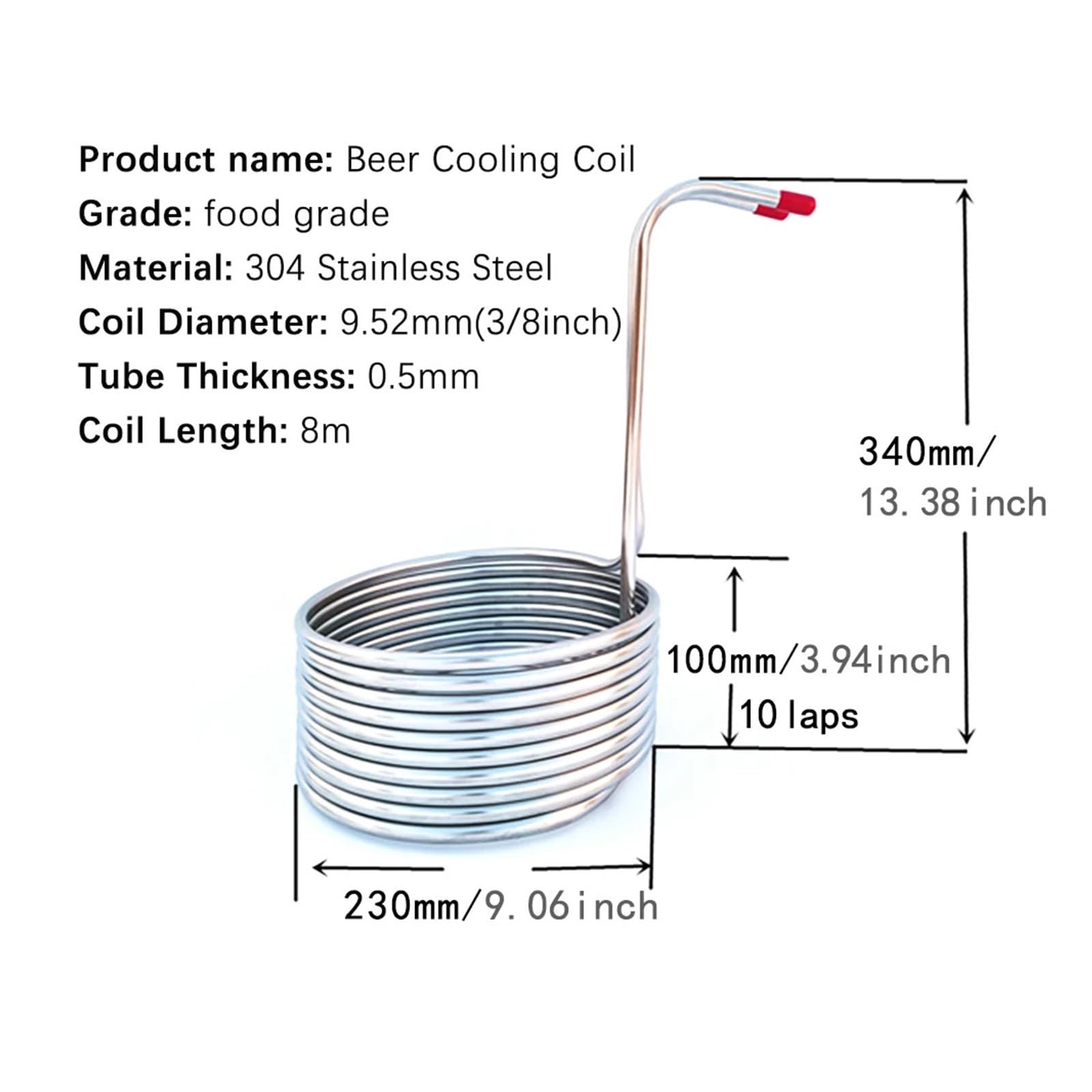 Serpentín de enfriamiento de cerveza de acero inoxidable for elaboración de cerveza casera, espiral, restaurante, enfriadores de mosto de 3/8'' x 8 m, enfriador de inmersión, enfriamiento eficiente Mú