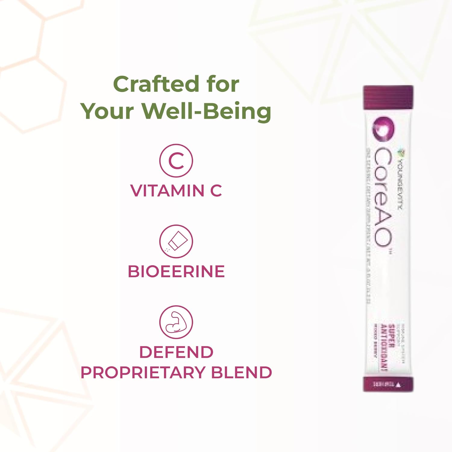 Youngevity Official CoreAO Stiks – Antioxidant Superfood Supplement - Vitamin C, D3, and Zinc - Immune Support, Berry Flavor, On-the-Go Stick Packs, Non-GMO, Gluten-Free, and Low-Calorie – 30 Servings