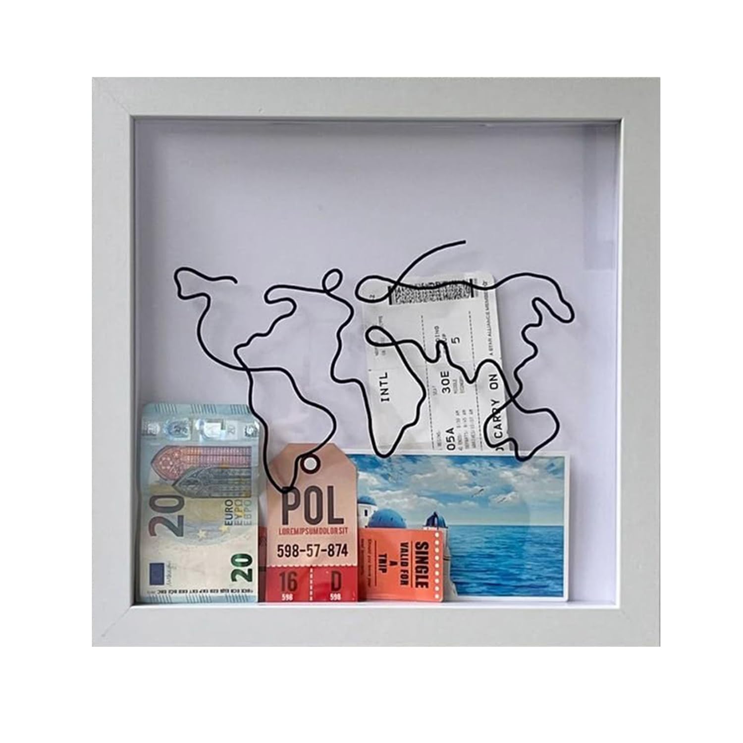 Travel Ticket Collection Box, Adventure Tickets Memory Box, Holiday Keepsakes Ticket Box Display Top Loading Shadowbox for Concert Movie Theater Sporting Event Ticket Stubs (8in)