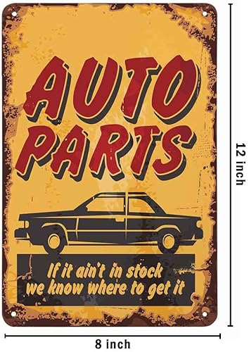 Miniatura 2 de AOYEGO Letrero de hojalata de autopartes, con texto en inglés "Car and Lettering on Yellow Back" de metal vintage para cafeterías, bares, pubs,