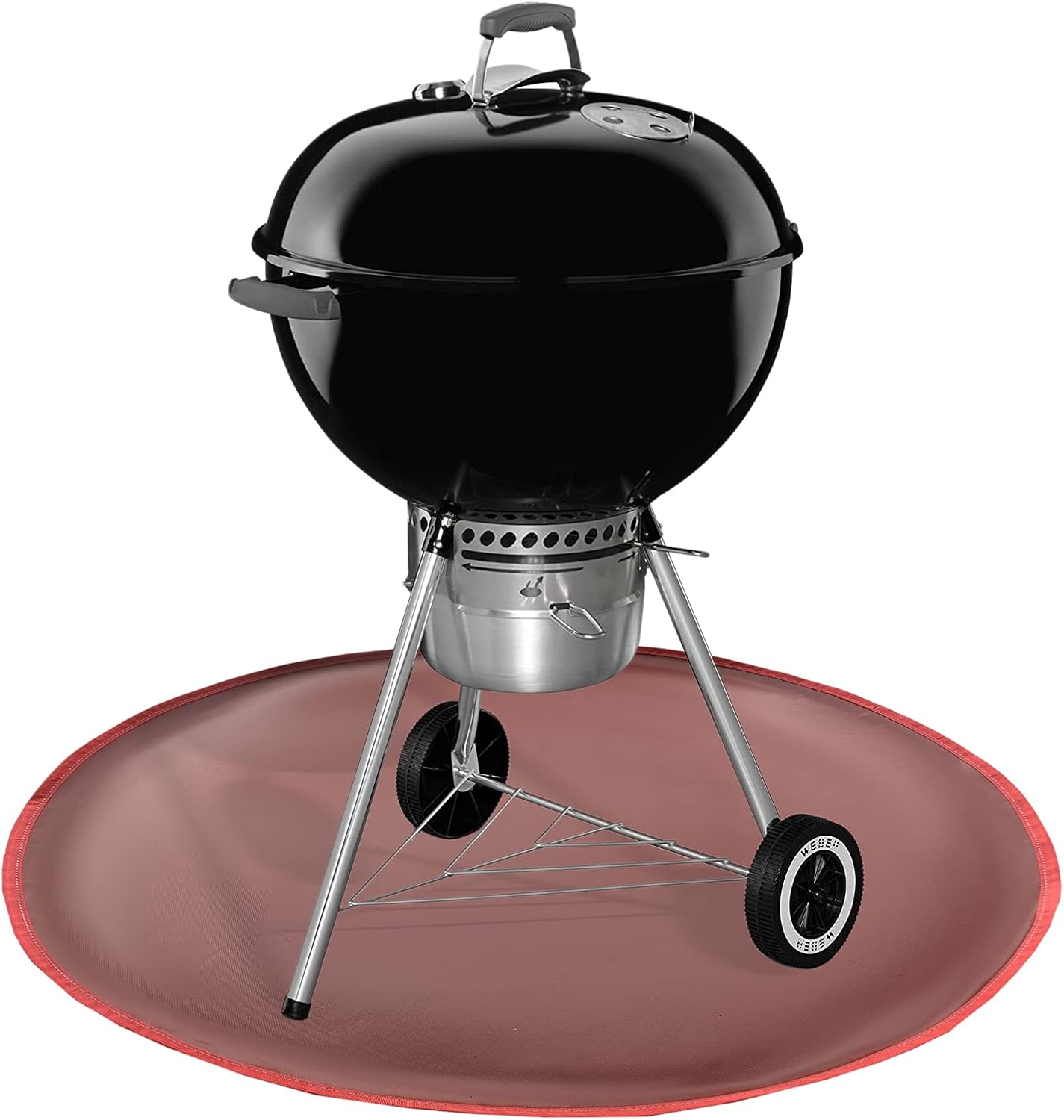 Round Under Grill Splatter Mat, Flame Retardant Heat Resistant BBQ Gas Grill Air Fryer Fire Pit Protective Mat for Deck Patio Lawn Ground Outdoor or Campsite Protection Ember Mat Pad Round Red 36inch