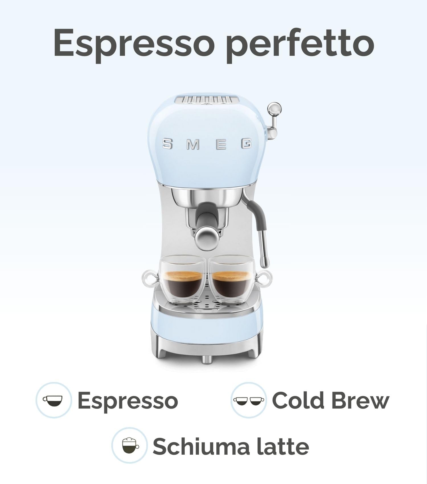 Smeg, Macchina da Caffè Espresso Manuale ECF02WHEU, Made in Italy, Cappuccino System, Thermoblock, Tazze Grandi e Funzione Caffè Doppio, Made in Italy, Dimensioni Compatte, 1350W, Bianco