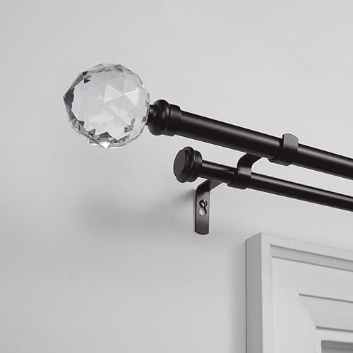 Miniatura 14 de EXCLUSIVE HOME - Juego de barra de cortina doble con bola de cristal, ajustable negro mate, 36 a 72 pulgadas
