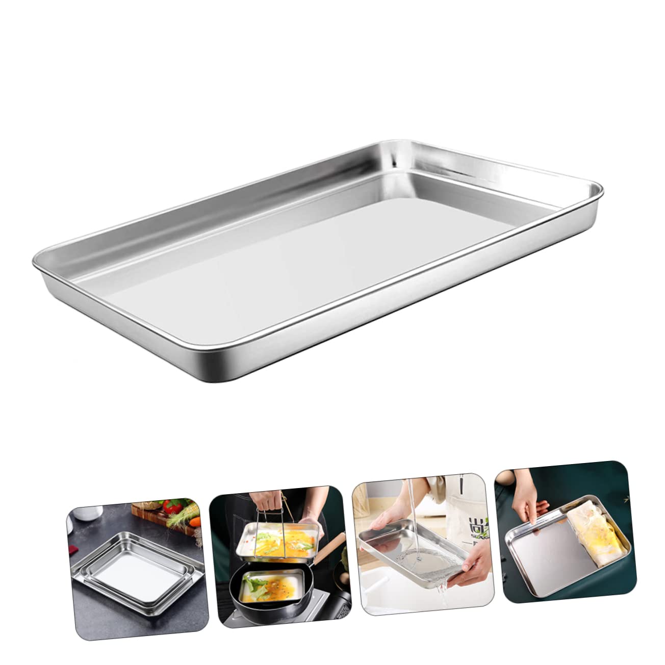 COLLBATH 2Pcs Stainless Steel Baking Grilling Plate Kitchen Flat Bottom Tray and Versatile for Baking and Grilling Easy to Clean Dishwasher Safe