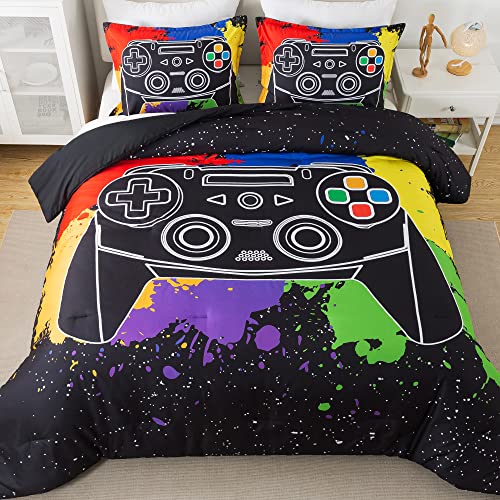 Andency Gaming Comforter Set Twin Size, Kids Gaming Bedding Set For Boys Teens, Colorful Gamepad Controller Comforter, Soft Microfiber Down Alternative Twin Bed Set For All Season #TOP10