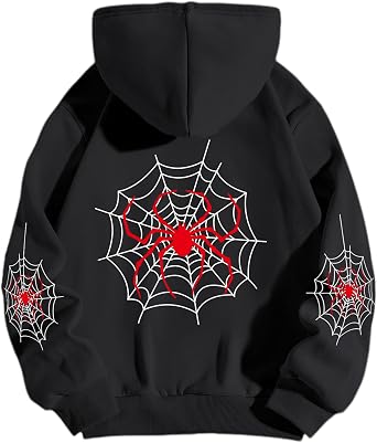 Spider Graphic Streetwear Hoodies For Women Y2k Spider Web Printed Pullover Vintage Sweatshirts With Pockets