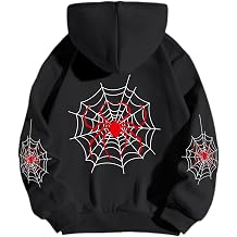 Spider Graphic Streetwear Hoodies For Women Y2k Spider Web Printed Pullover Vintage Sweatshirts With Pockets