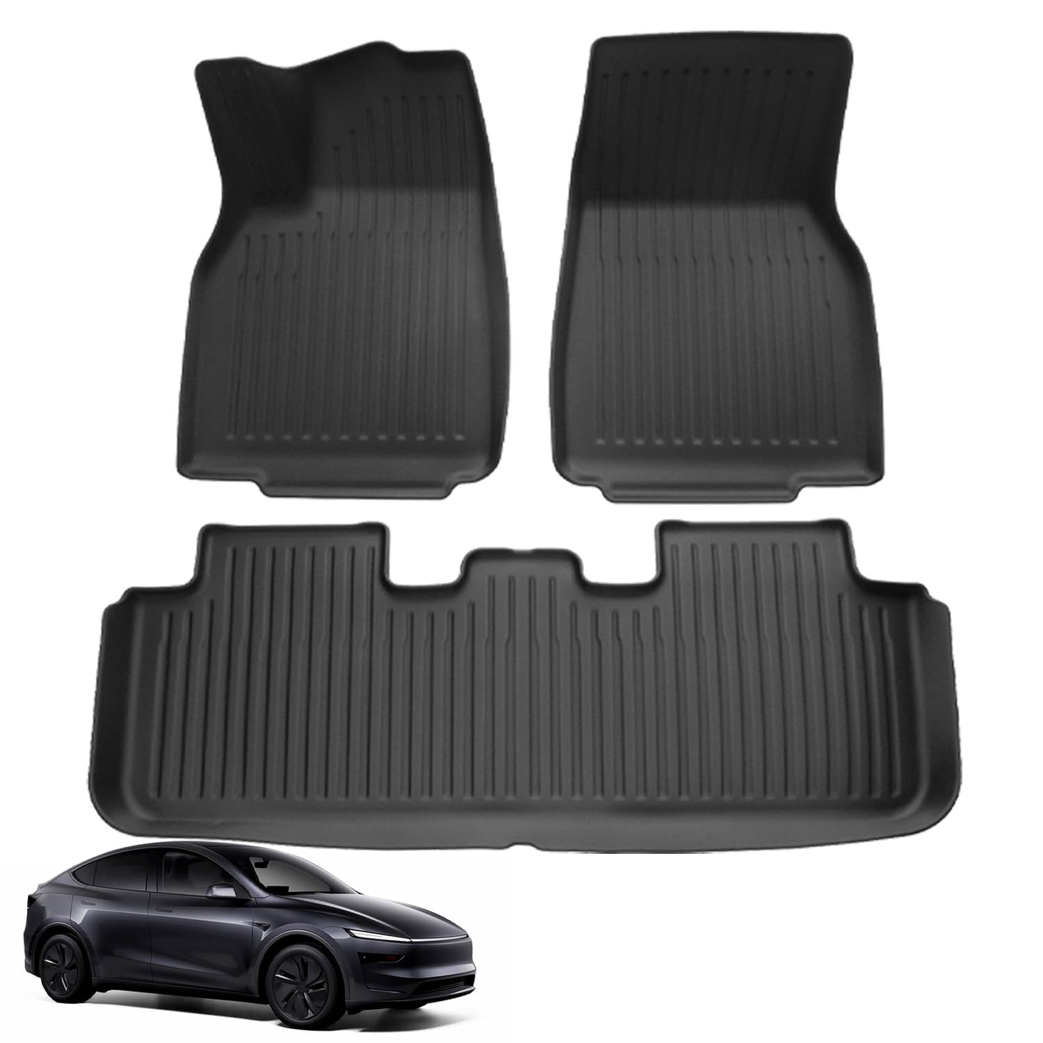 3 Stück Fußmatte für Tesla Model Y 2025 2026 Juniper, Neu verbessertes TPE-Material, Allwetterschutz, Verschleißfest, Schmutzabweisend und rutschfest, Premium Zubehör für Model Y