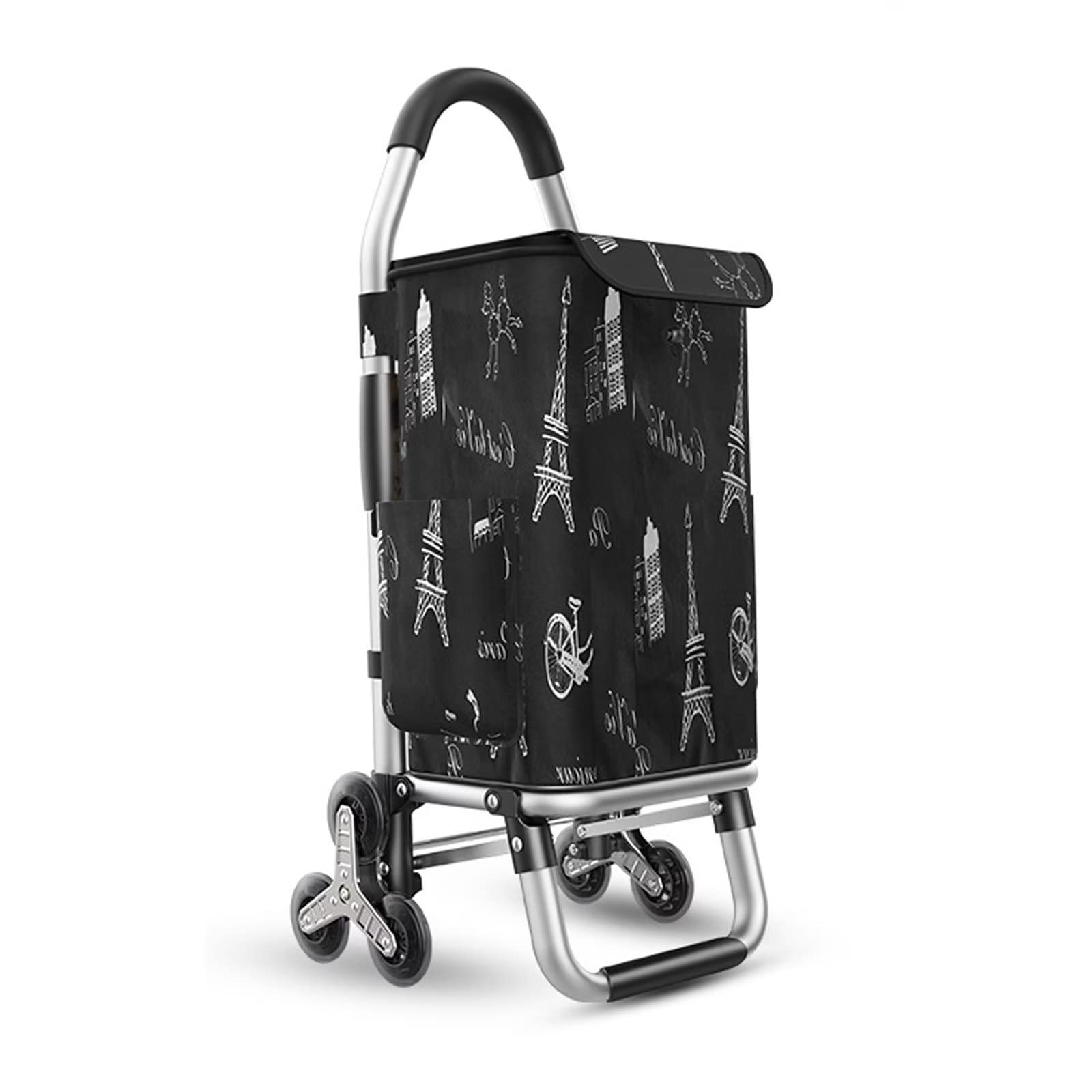 Folding Shopping Cart with Aluminum Alloy Frame Detachable Waterproof Bag Lightweight and Portable Max 36L Capacity Black Crystal Triangle Wheel(Tower,Crystal triangle wheel)