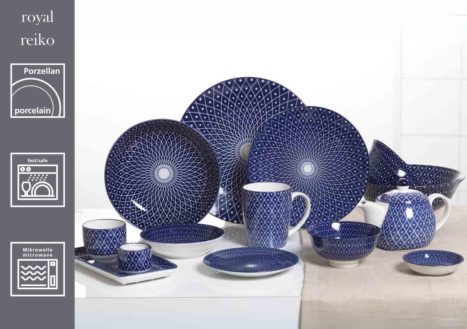 Ritzenhoff & Breker Teebecher-Set Royal Reiko 6-teilig, 150 ml, Kleine Becher für Heißgetränke aus Porzellan, Orientalisches Dekor, Spülmaschinenfest & Mikrowellengeeignet, Blau-Weiß