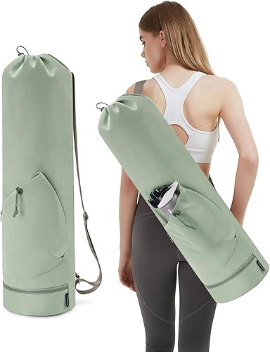 Miniatura 18 de sportsnew Bolsa para esterilla de yoga con bolsillo para botella de agua y bolsillo inferior para artículos mojados, bolsa de transporte