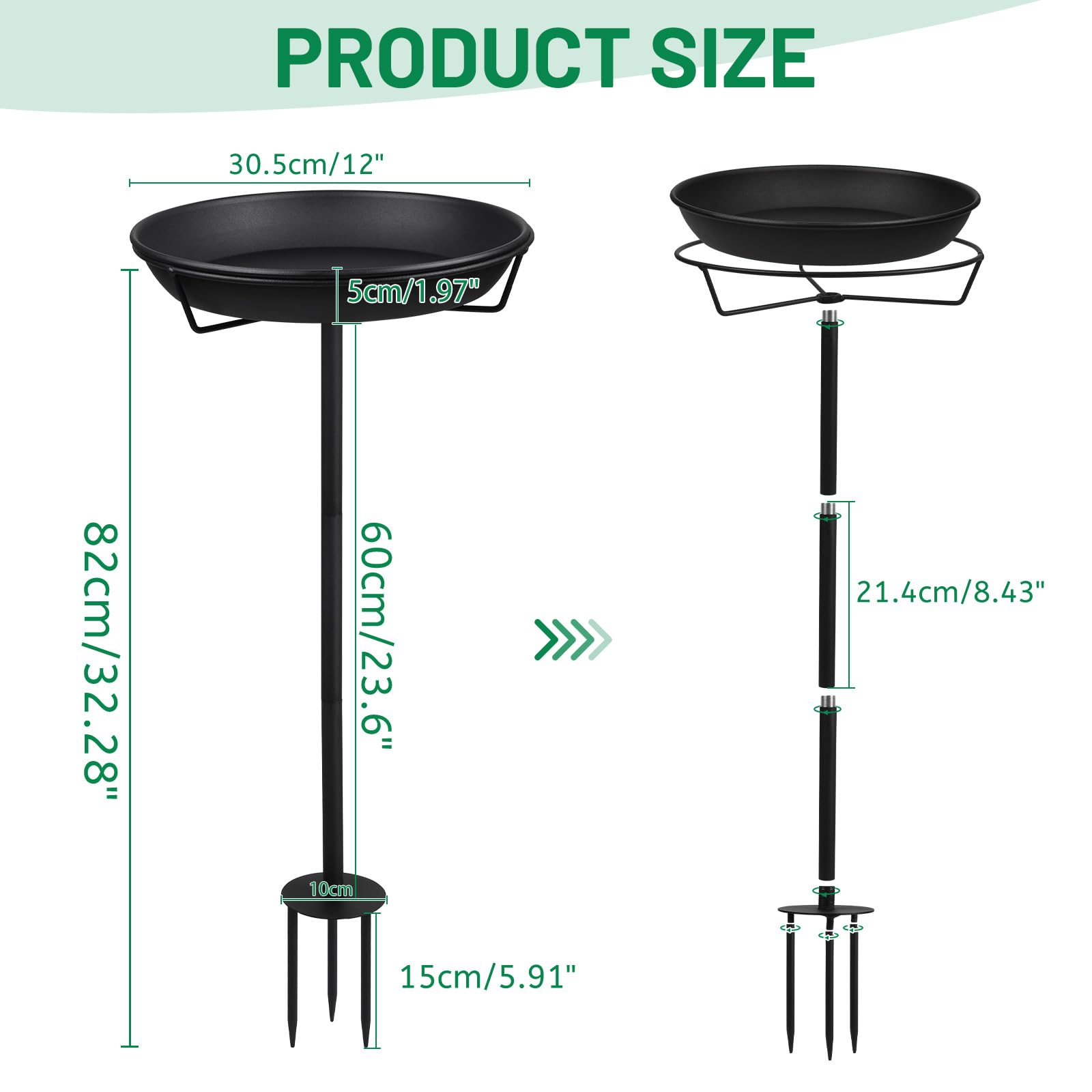 DBREAKS Mangiatoia Grande in Metallo per Uccelli, Abbeveratoio Vasca per uccelli Selvatici, 30.5 x 82 cm, Decorazione per Esterni, Giardino, Patio, Cortile, Prato, Nero