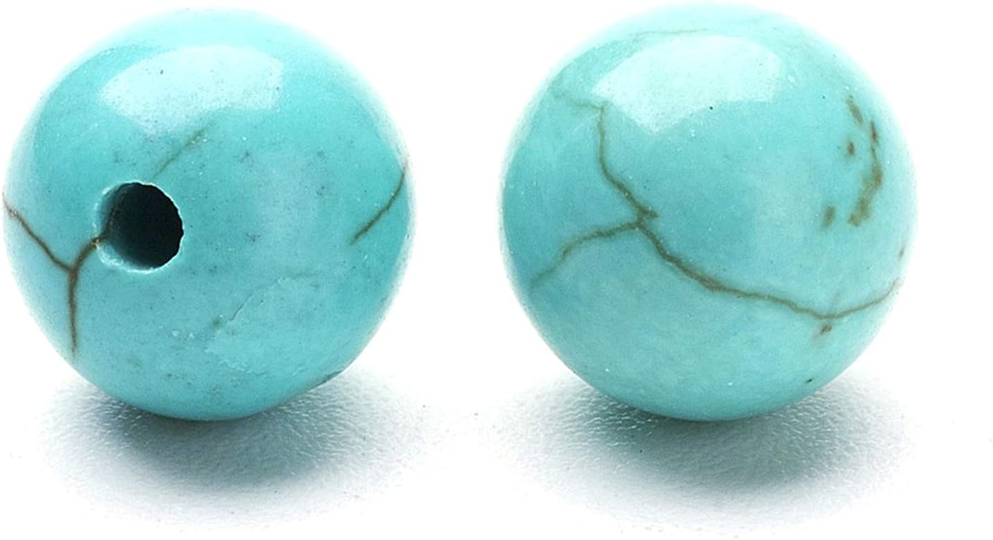 Fashewelry 50Pcs 6-6.5mm Natural Blue Howlite Round Gemstone Loose Beads Half Drilled Healing Chakra Polished Tumbled Stone Beads for Wire Wrapping Charm Jewelry Craft Making