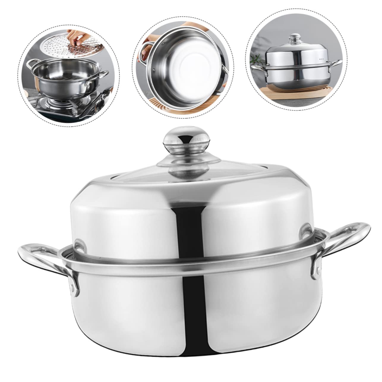 Cabilock Vaporiera in Acciaio Inox per Cottura Vapore Pentola Coperchio per Uso Domestico Compatibile Fornelli Gas e Elettrici Multifunzionale per Cibi Caldi Zuppe e Casseruole