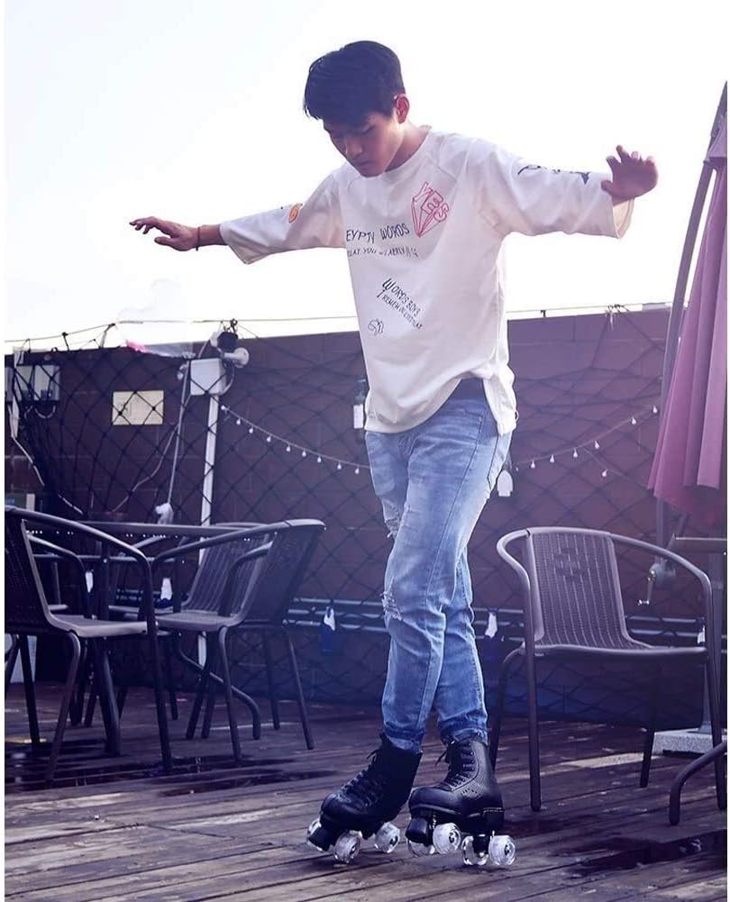 Adjustable High Grade Roller Skates for Boys and Girls -Ideal for Rink Artistic and Skating - Glitter Pop (Color : Black Size : 44)