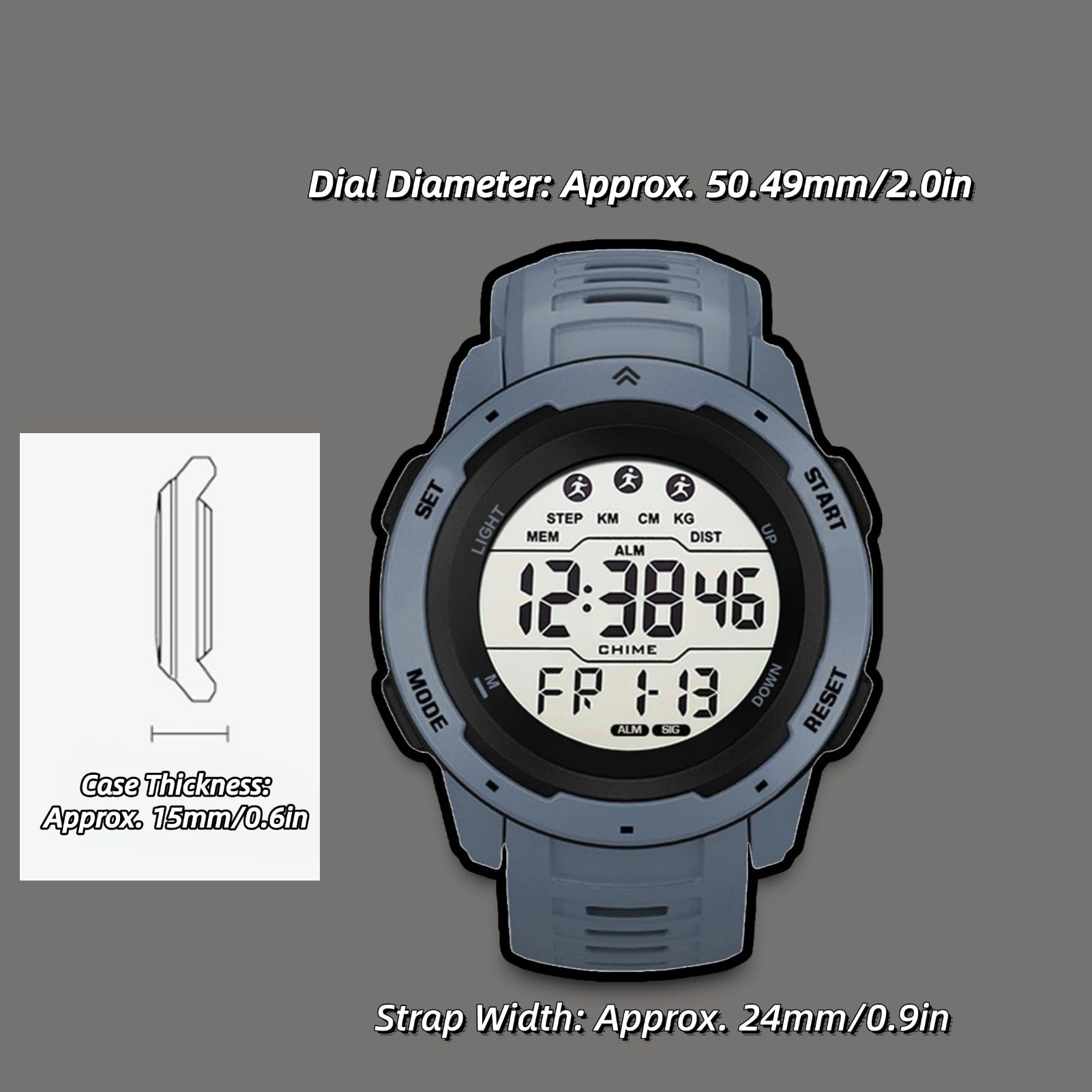 SPYMINNPOO Digital Sports Watch, Multifunctional Waterproof Luminous Timing Mens Sport Running Watch for Outdoor (Gray) - Image 3