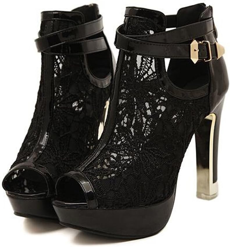 getmorebeauty Women's Pretty Lace Flowers Open Toes High Heels Ankle Boots - Image 5