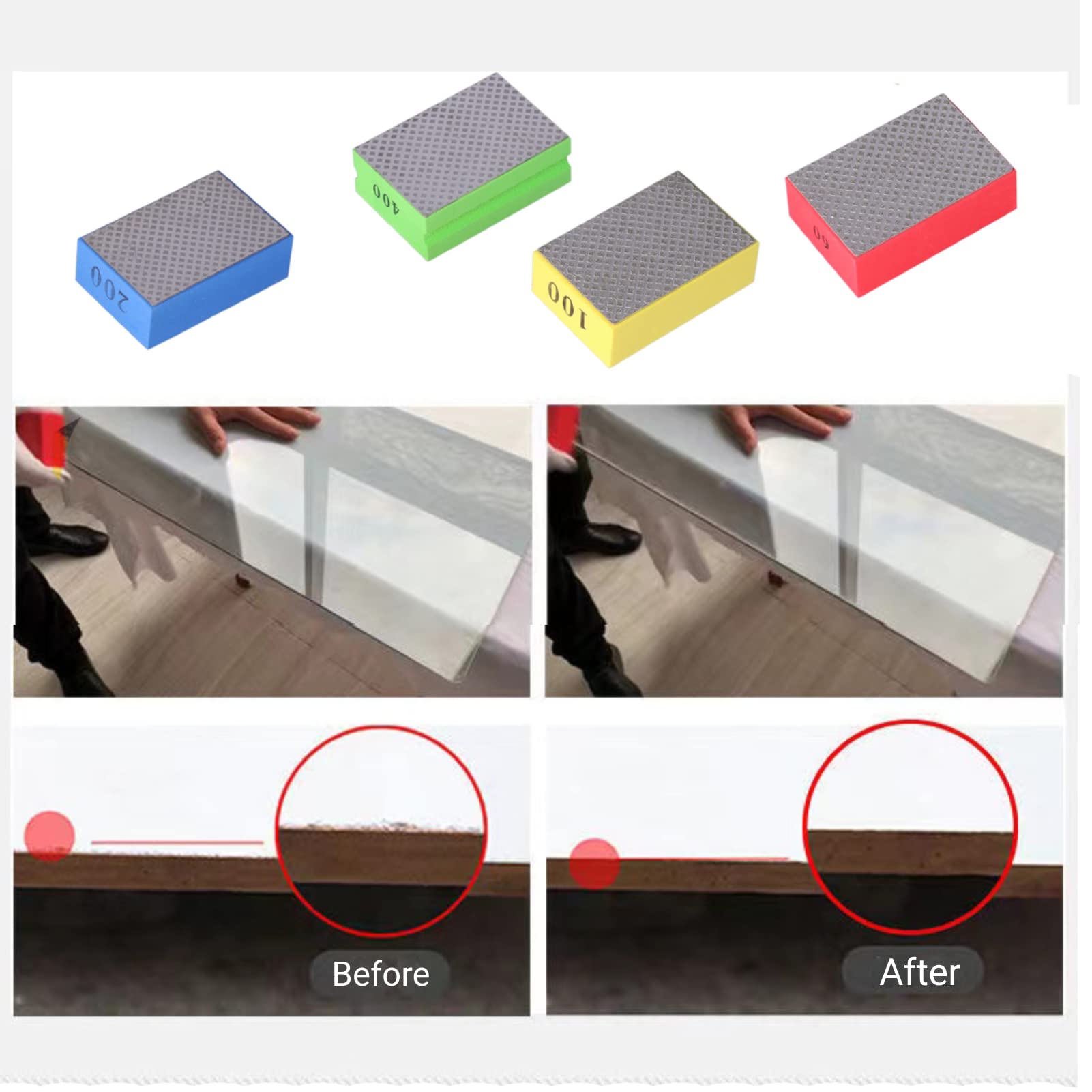Diamond Sanding Sponge Pads 4-Piece Set - 60 To 400 Grit For Tile, Glass, Wood & Metal Edges - View #7