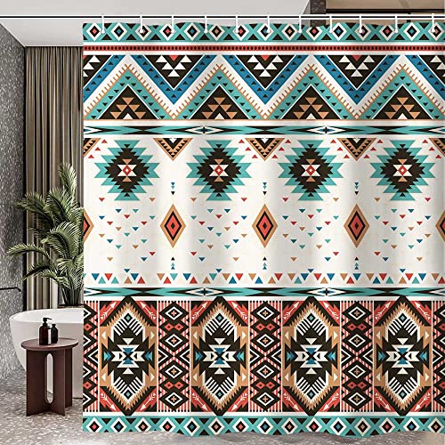 Hjokiupt Aztec Shower Curtain,Southwestern Native Tribal Navajo American Ethnic Pattern Western Boho Fabric Bath Curtains thumb #1