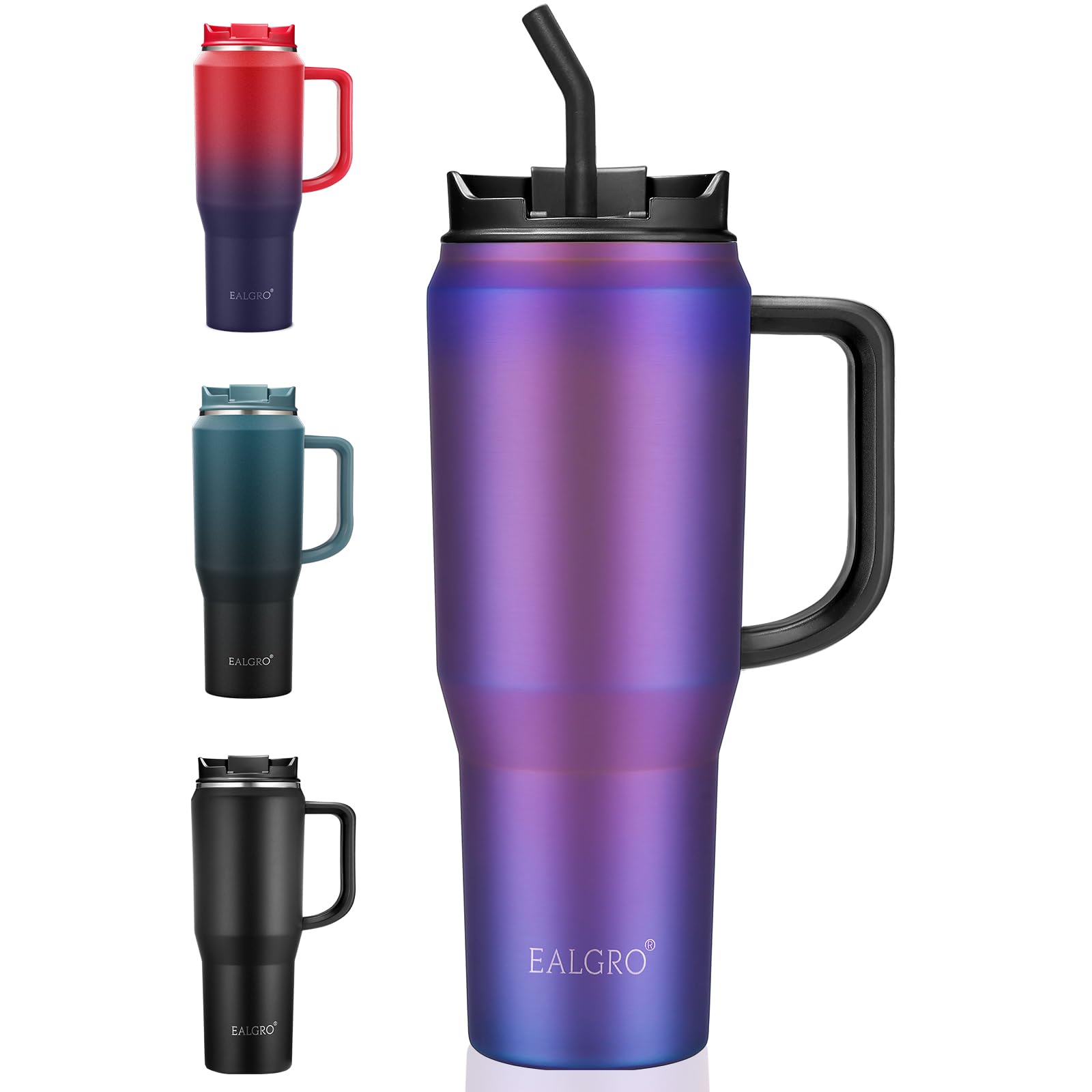 EALGRO 40 oz Tumbler with Handle, Insulated Tumblers with Lid and Straw, Large Metal Sports Water Bottle Jug, Thermal Stainless Steel Travel Coffee Mug Cup, Aurora