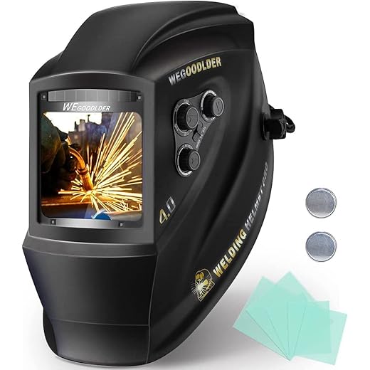 OLIZEE Casco de Soldadura automática - Máscara de Soldadura de Oscurecimiento Automático Solar de Gran Vista (100 x 97 mm) DIN 9-13 con 5 Lentes para ARC TIG MIG/mag Grinding