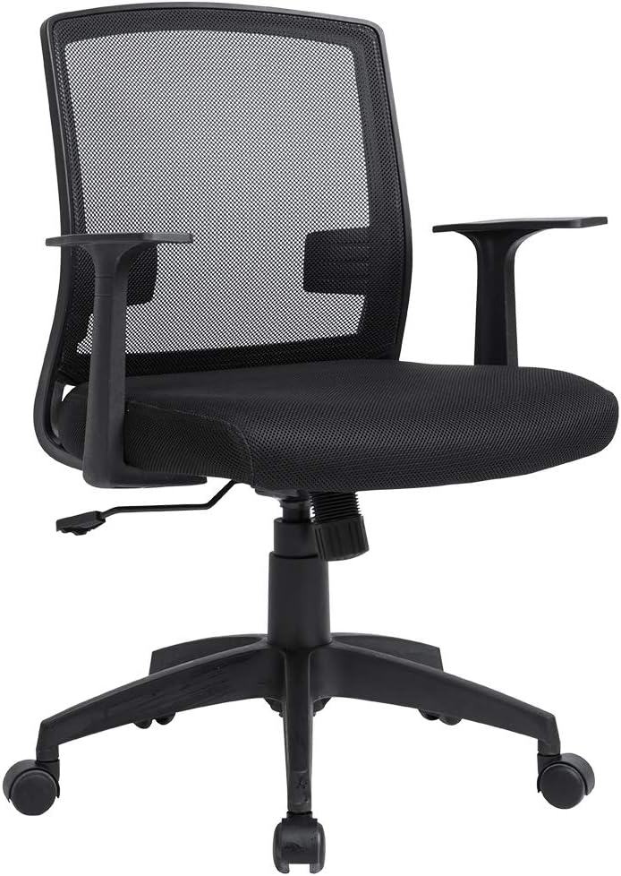 Office Chair Ergnomic Desk Chair Adjustable Computer Chair Executive Mid Back Rolling Swivel Chair with Lumbar Support Armrest Mesh Task Chair for Women Adults, Black