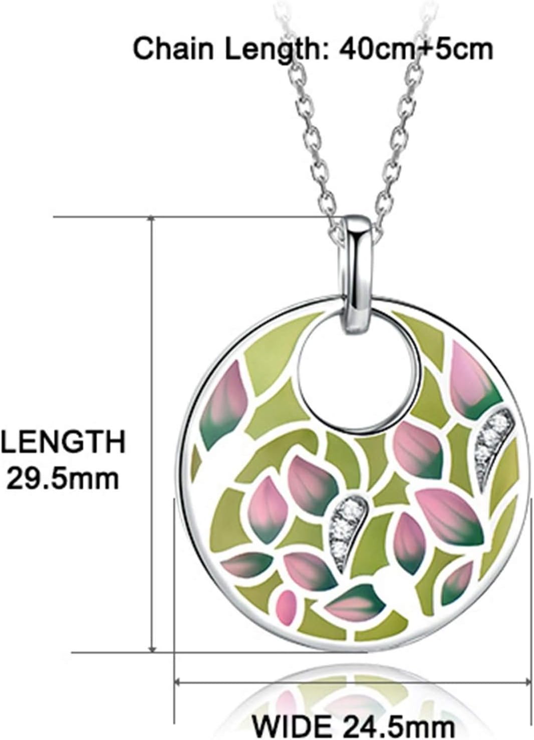 Sterling Silver Necklace Pendant Women Round with White Cubic Zirconia Leaf Pendant Necklaces Light Yellow Pink