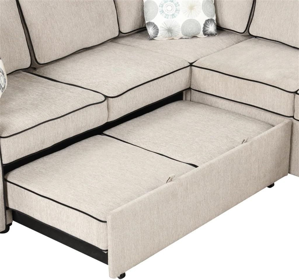 83" L-Shaped Sofa, Convertible Sleeper with Pull Out Bed,2, Power Sockets