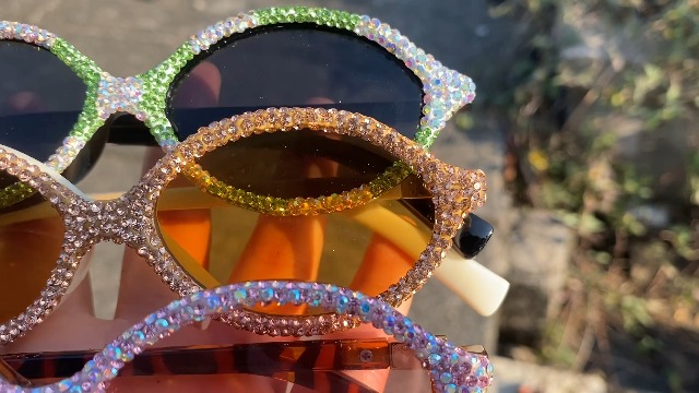 Retro Oval Rhinestone Sunglasses for Women 90s Bling Hippie Disco Sun Glasses Amazon.com: SOJOS Retro Petite Oval Rhinestone Sunglasses  main image 3