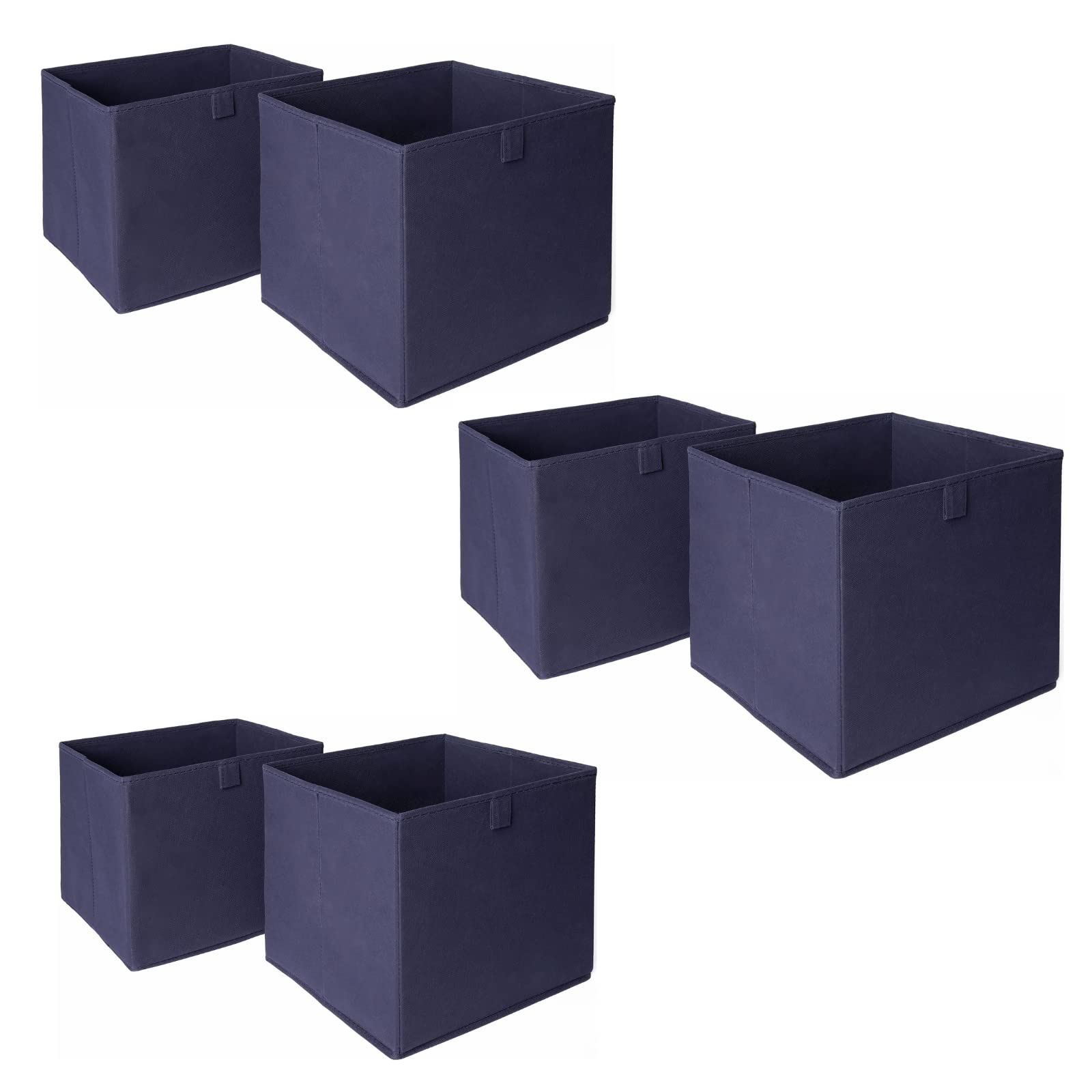 Ohs Navy Blue Set Of 6 Fabric Storage Boxes Home Organiser Toys Clothing Bathroom Pop Up Collapsible Foldable Cube Box,