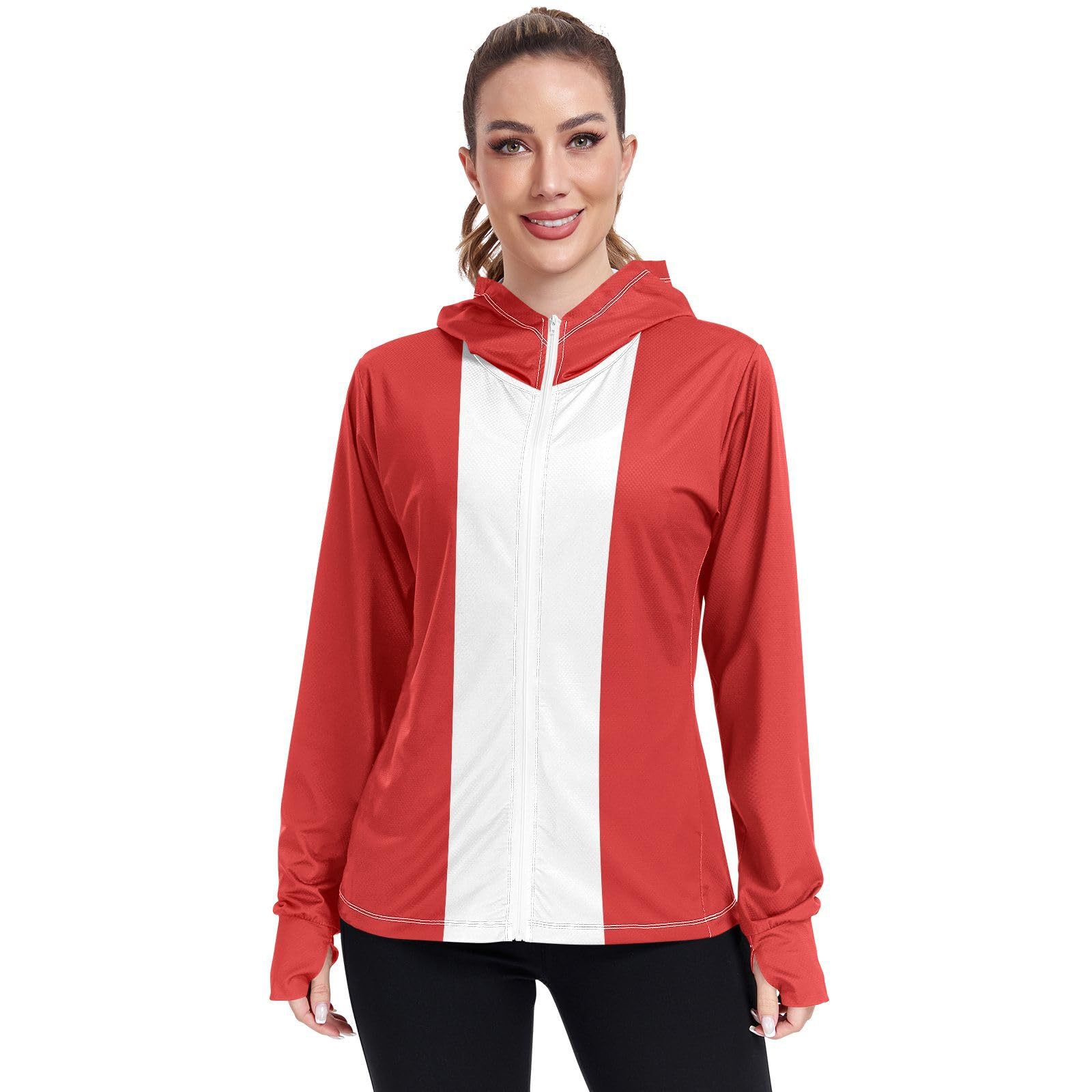 Peru Flag Womens UPF 50+ Sun Protection Hoodie Jacket Lightweight Long Sleeve Sun Shirt with Pocket Multicoloured