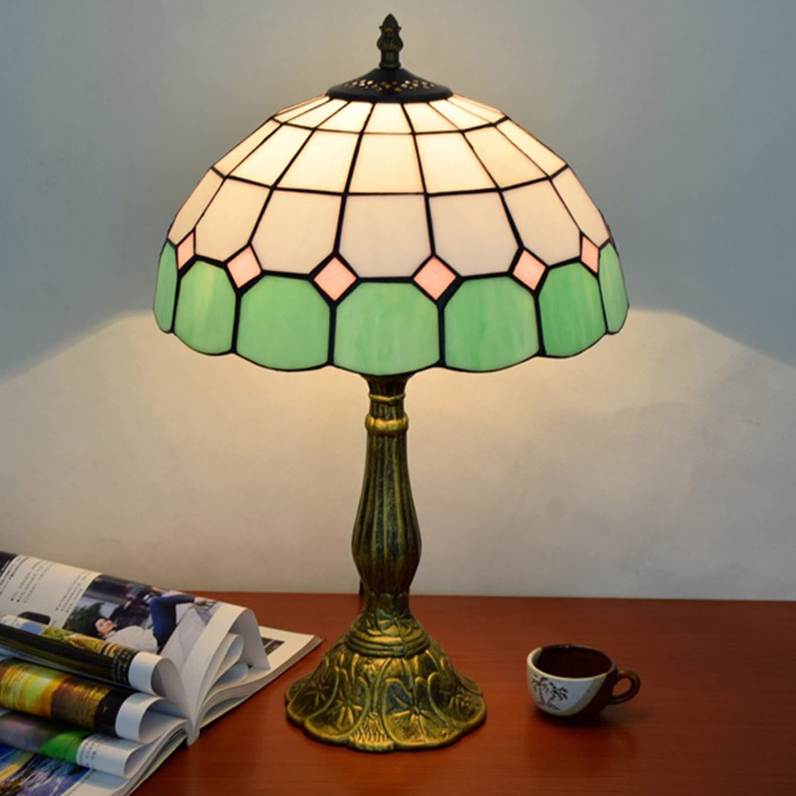 Lampy w stylu tiffany witraż klosz do lampy śródziemnomorski Vintage antyczna metalowa podstawa proces lutowania stosuje się do salonu sypialnia badania zielony 12 cali needed
