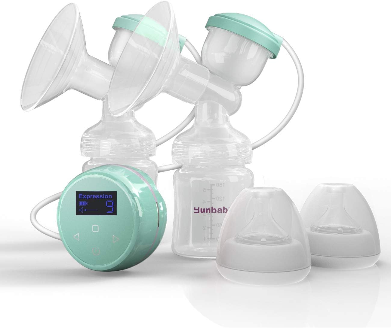 Electric Breast Pump Double Breastfeeding Milk Pump with Dual Suction and Massage USB Rechargeable - Mint Green
