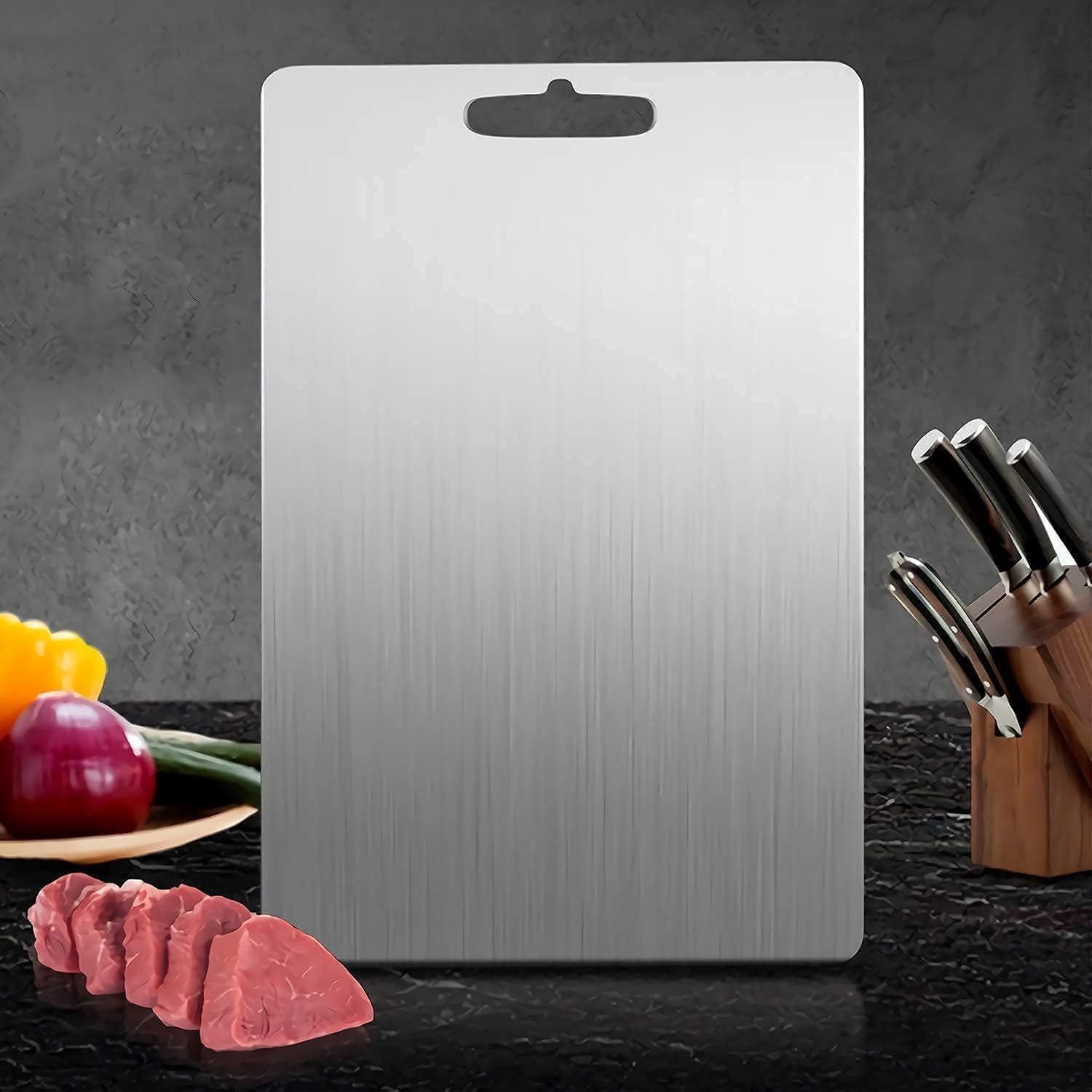 Large Stainless Steel Cutting Board for Kitchen - Premium Vegetable and Fruit Cutter, Heavy-Duty Metal Chopping Board Home Hotel and Restaurant Use Big Size Padd (36 cm X 25 cm) (Silver)