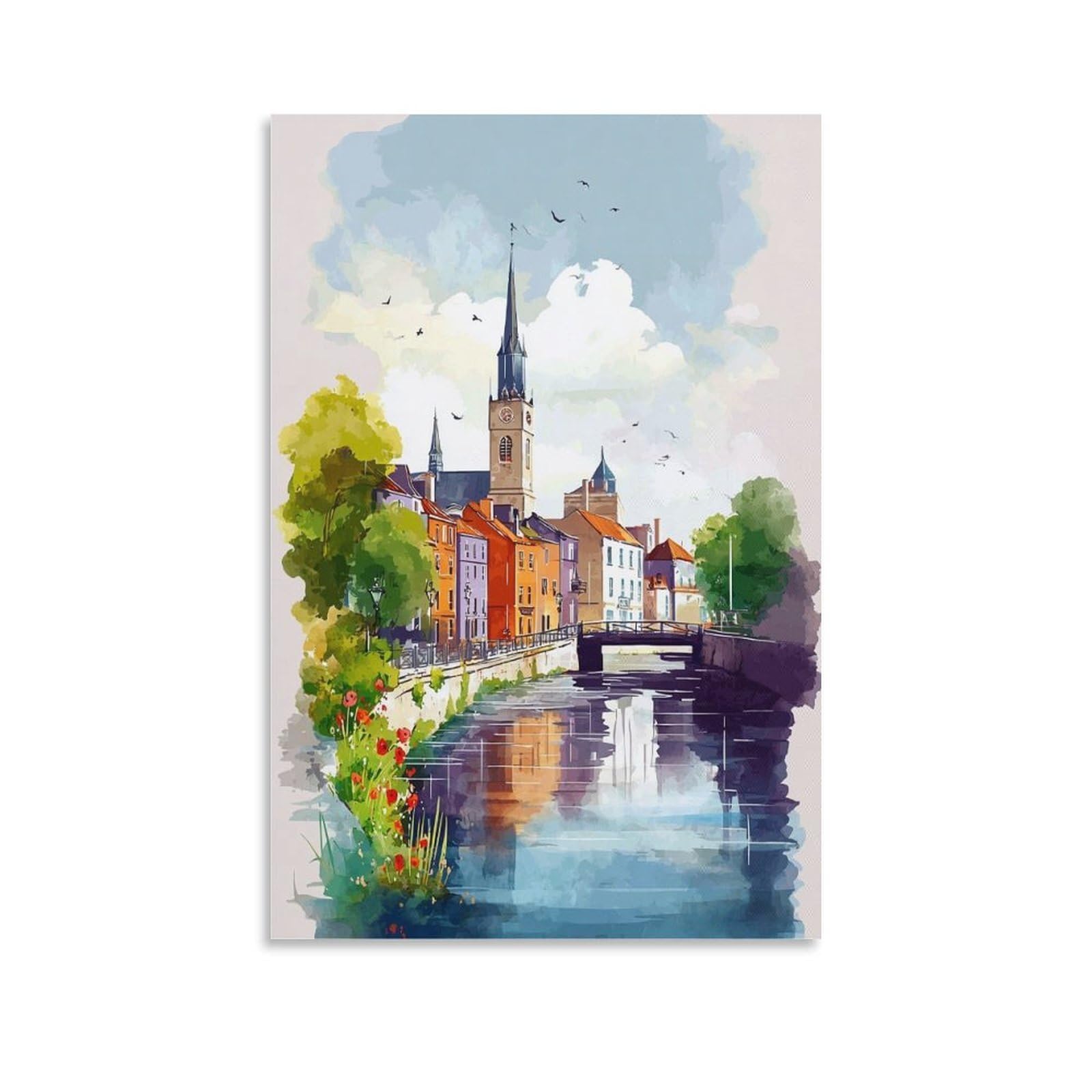 Dublin Ireland 08x12inch(20x30cm) Vintage Watercolor Canvas Wall Art