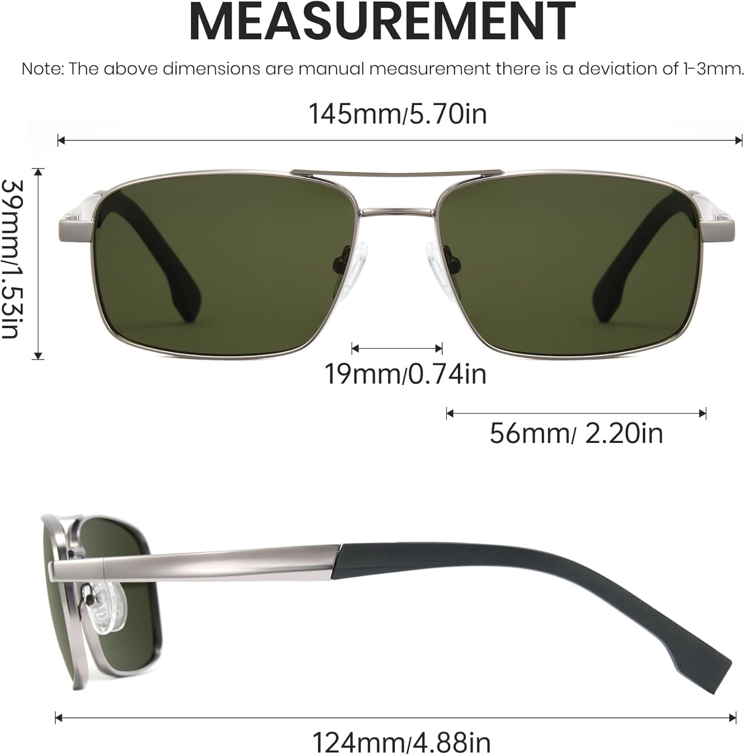 Cyxus Men's Aviator Polarized Sunglasses, Metal Rectangel Frame Sunny Glasses Fishing Golf Beach Driving Sport P1591