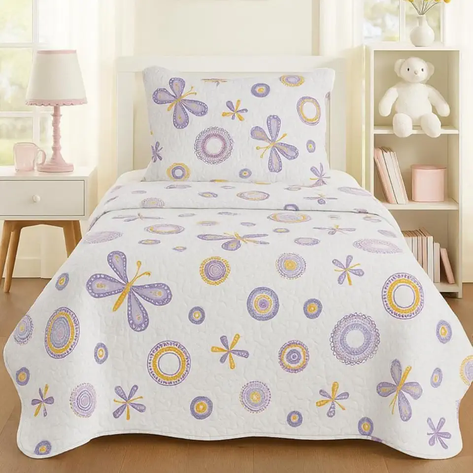 Kit Colcha Cobre Leito Infantil Menino Menina Solteiro 2 peças (Borboleta)