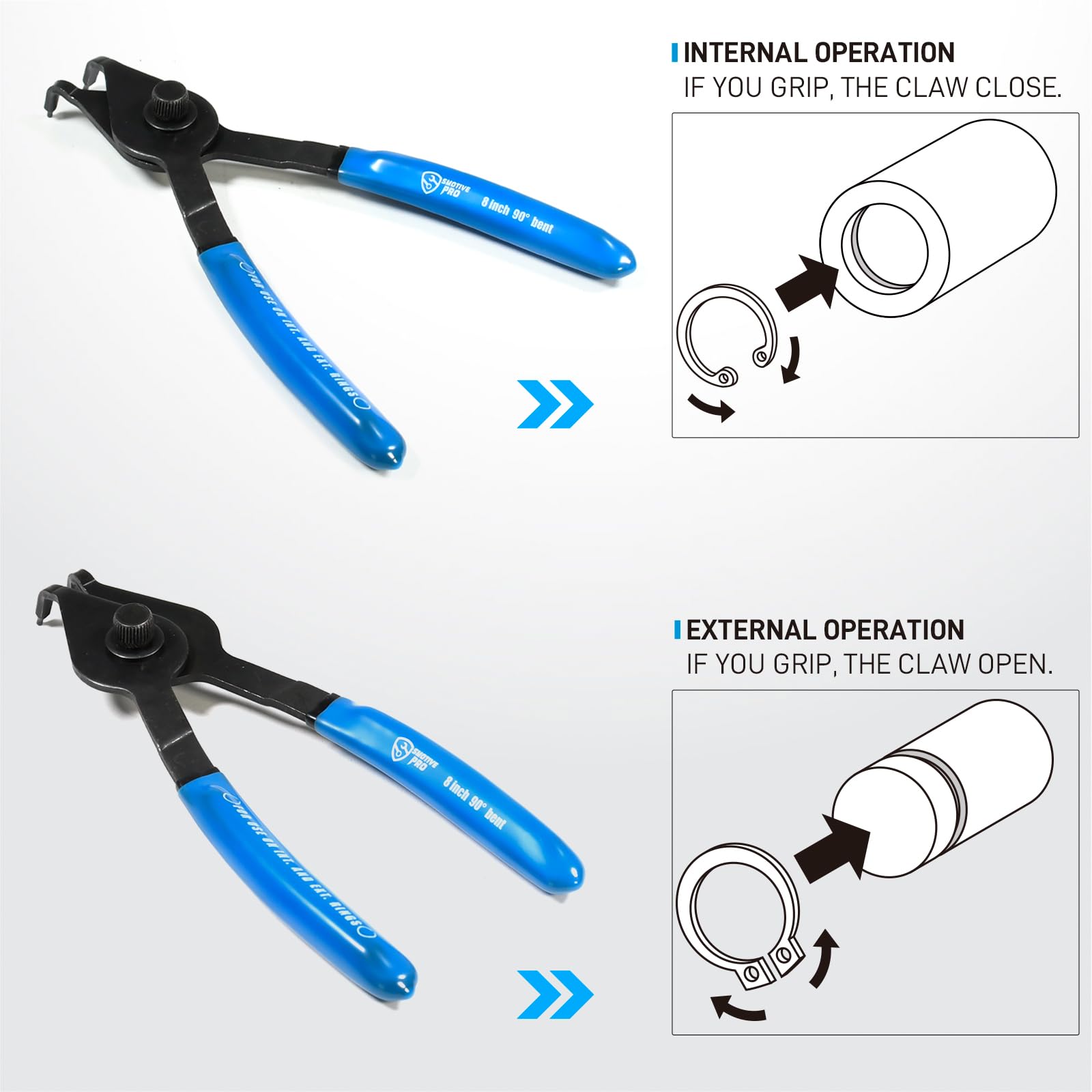 SMOTIVEPRO Set di 12 pinze per anelli elastici, pinze per anelli elastici interni ed esterni, con pinze piegate, pinze dritte